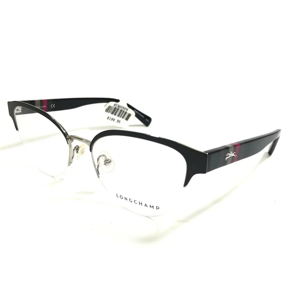 Longchamp Eyeglasses Frames LO2110 001 Black Round Half Rim 53-17-140